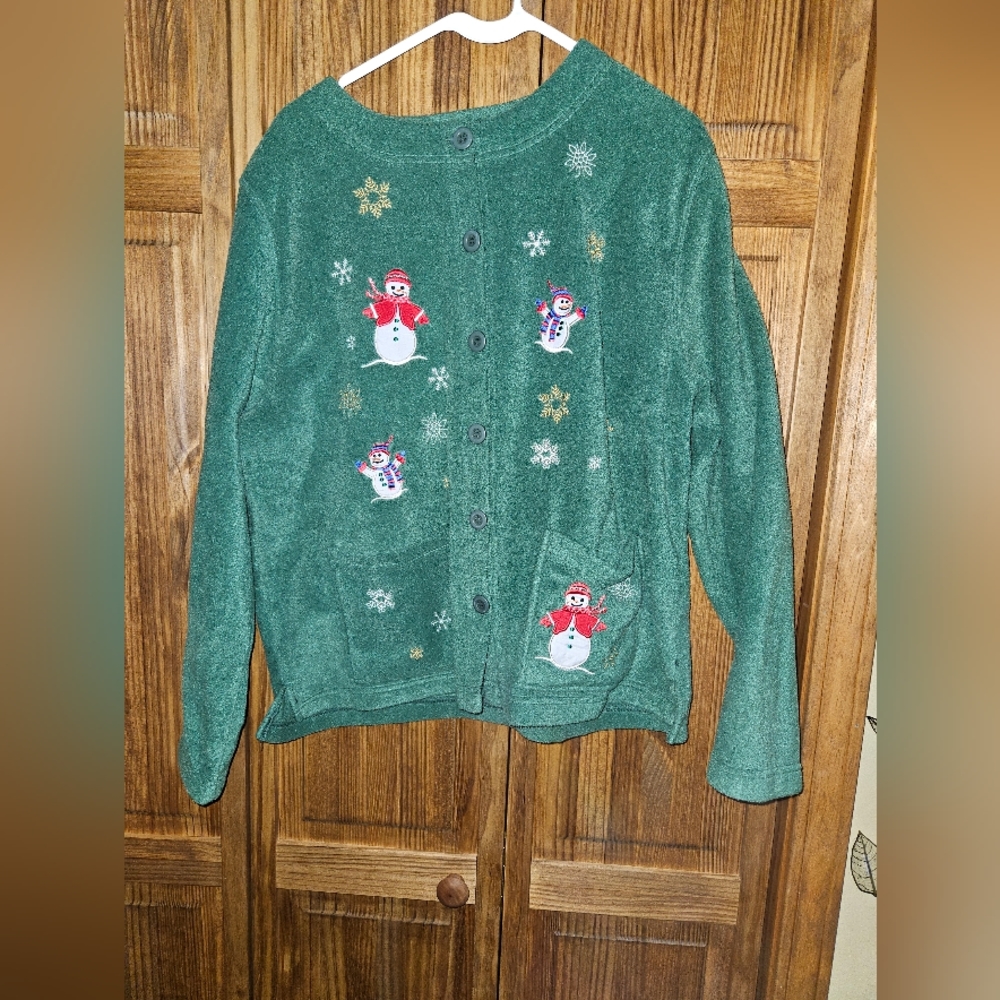 Vintage Ladies Club Button Front Ugly Christmas/Snowman Sweater